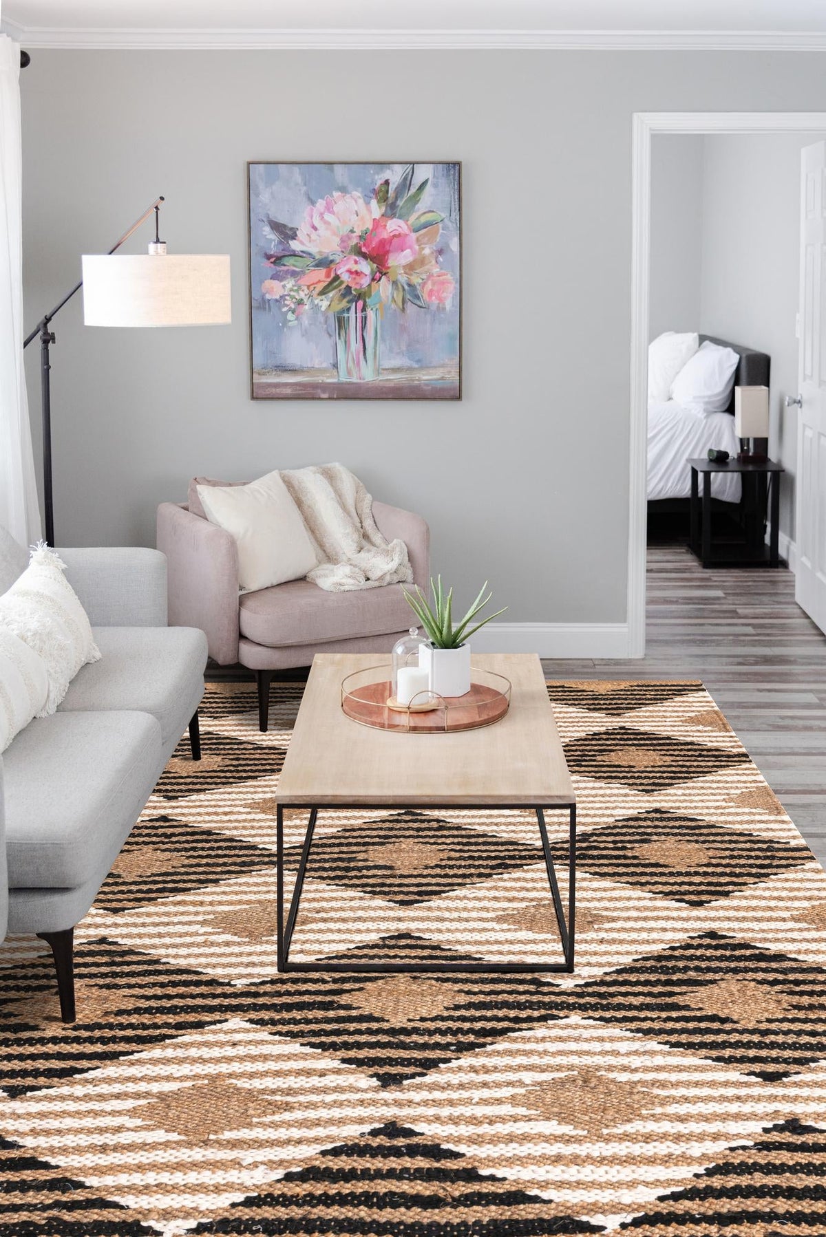 Osian Looms Collection Area Rug - Varanasi Rectangle Natural Black  lifestyle 8