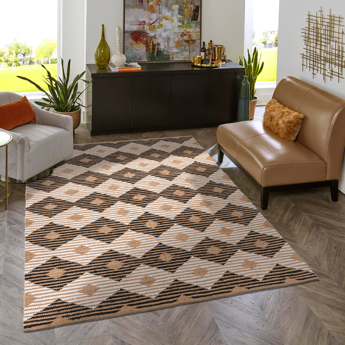 Osian Looms Collection Area Rug - Varanasi Rectangle Natural Black  lifestyle 22