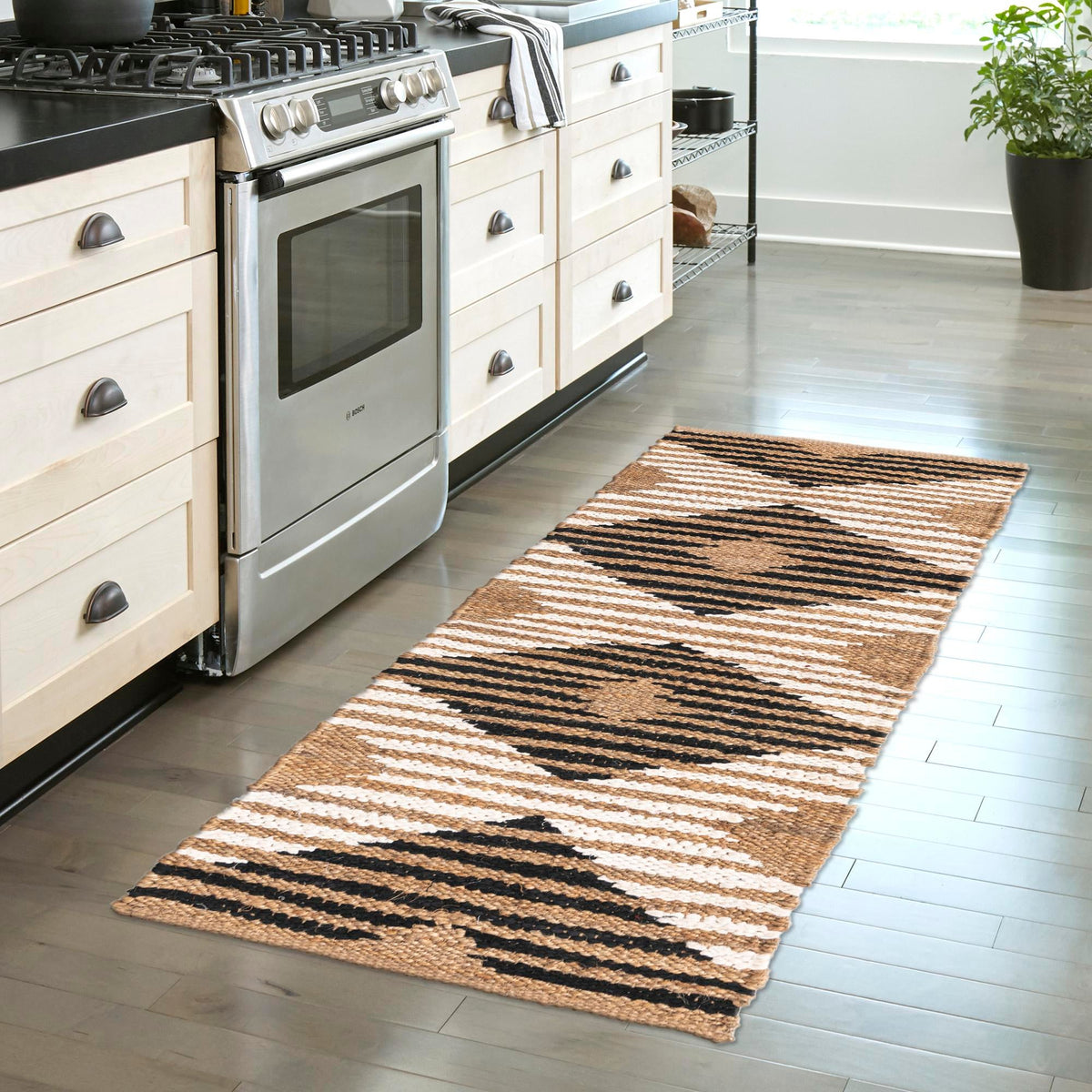 Osian Looms Collection Area Rug - Varanasi Runner Natural Black  lifestyle 37
