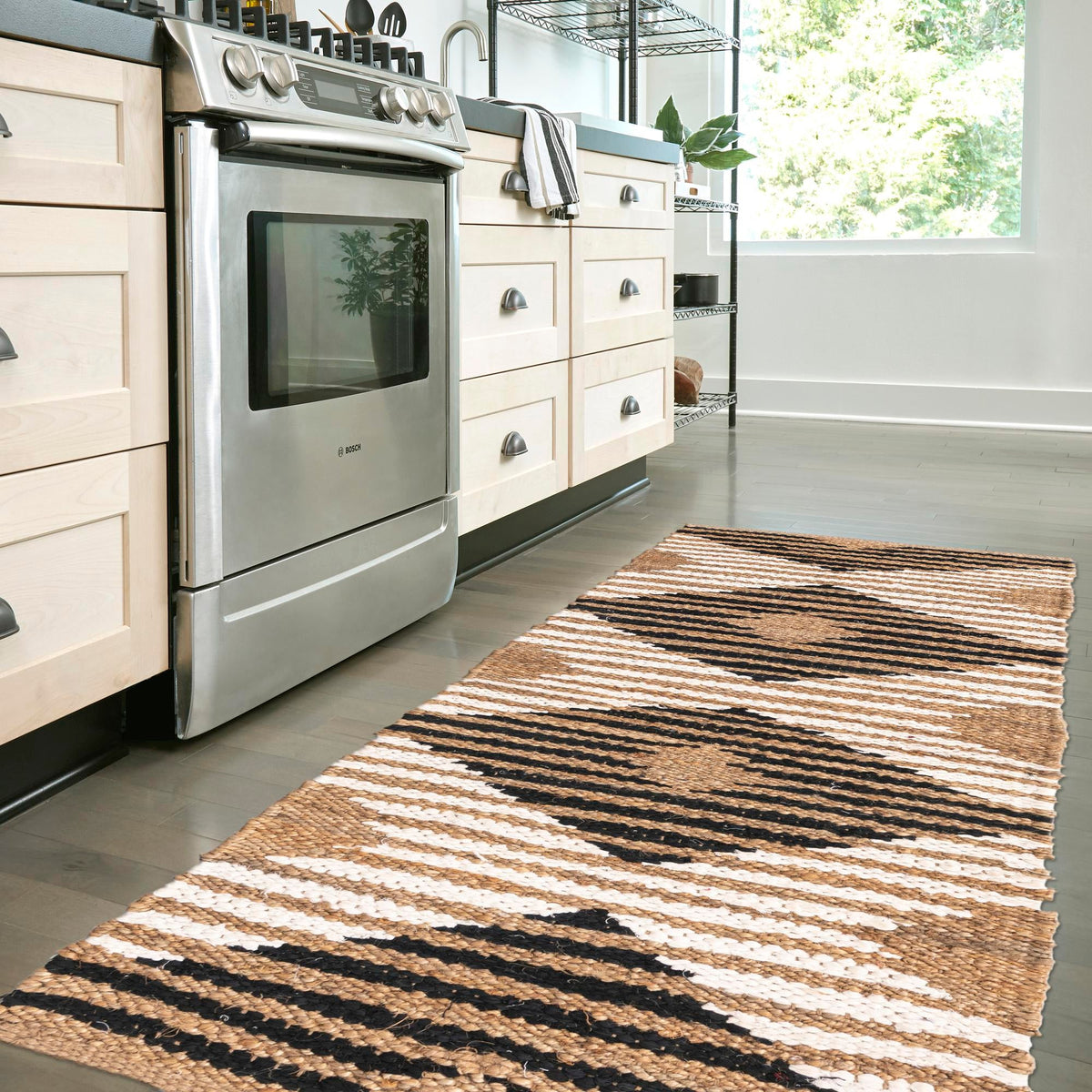 Osian Looms Collection Area Rug - Varanasi Runner Natural Black  lifestyle 38