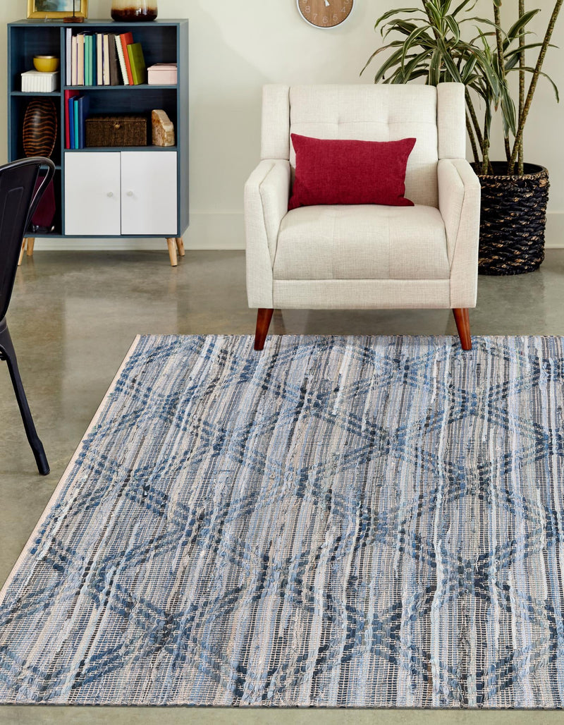 Thar Cotton Collection Area Rug - Pune Rectangle Denim blue  lifestyle 3