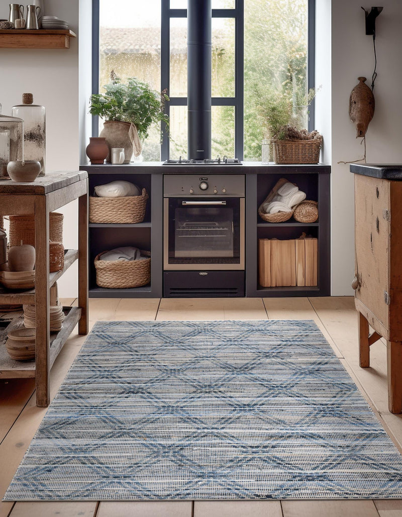 Thar Cotton Collection Area Rug - Pune Rectangle Denim blue  lifestyle 6