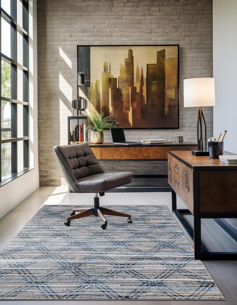 Thar Cotton Collection Area Rug - Pune Rectangle Denim blue  lifestyle 8