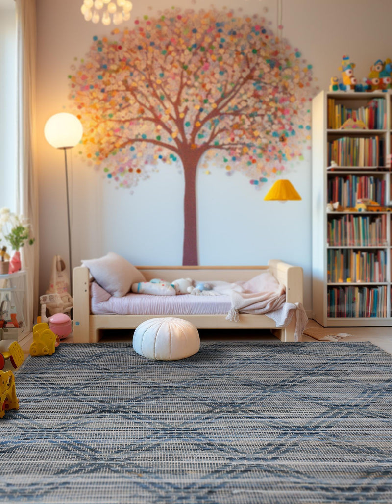 Thar Cotton Collection Area Rug - Pune Rectangle Denim blue  lifestyle 12