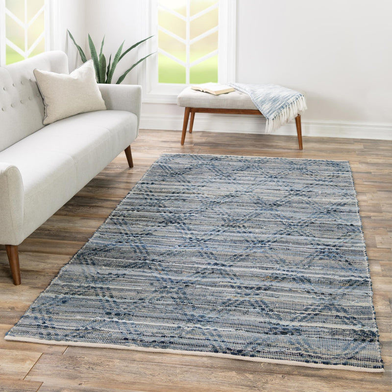 Thar Cotton Collection Area Rug - Pune Rectangle Denim blue  lifestyle 23