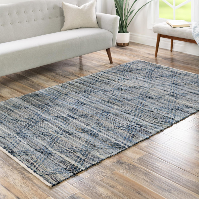 Thar Cotton Collection Area Rug - Pune Rectangle Denim blue  lifestyle 24