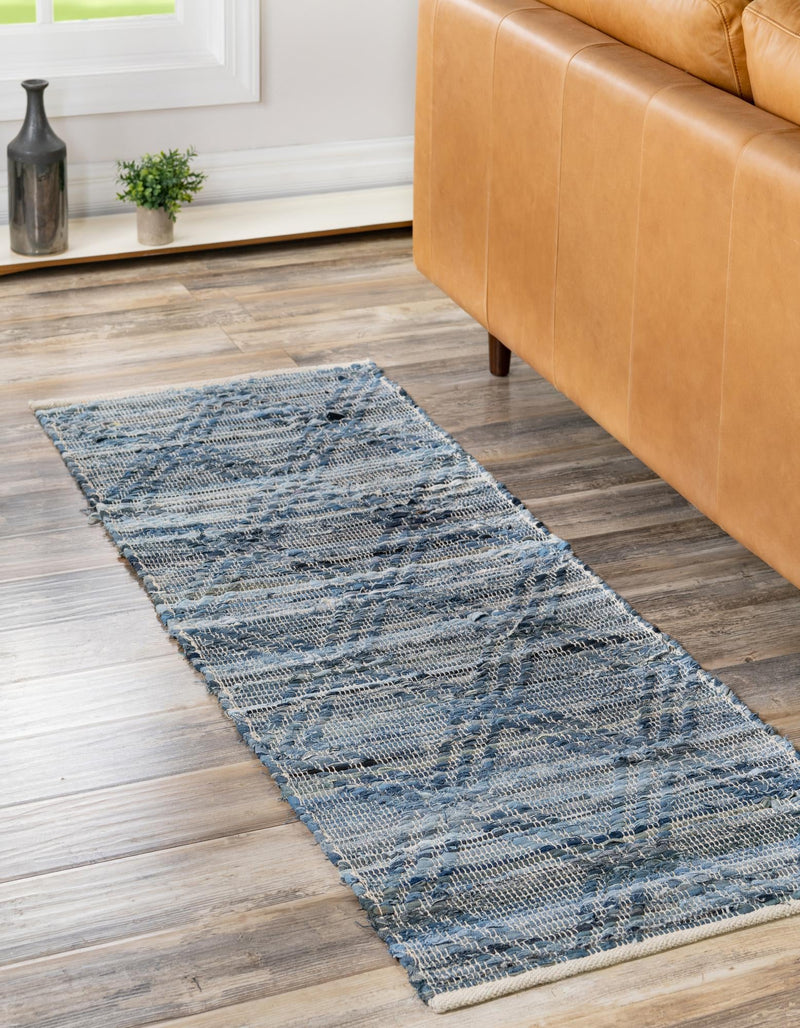 Thar Cotton Collection Area Rug - Pune Runner Denim blue  lifestyle 25