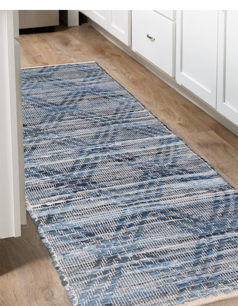 Thar Cotton Collection Area Rug - Pune Runner Denim blue  lifestyle 32