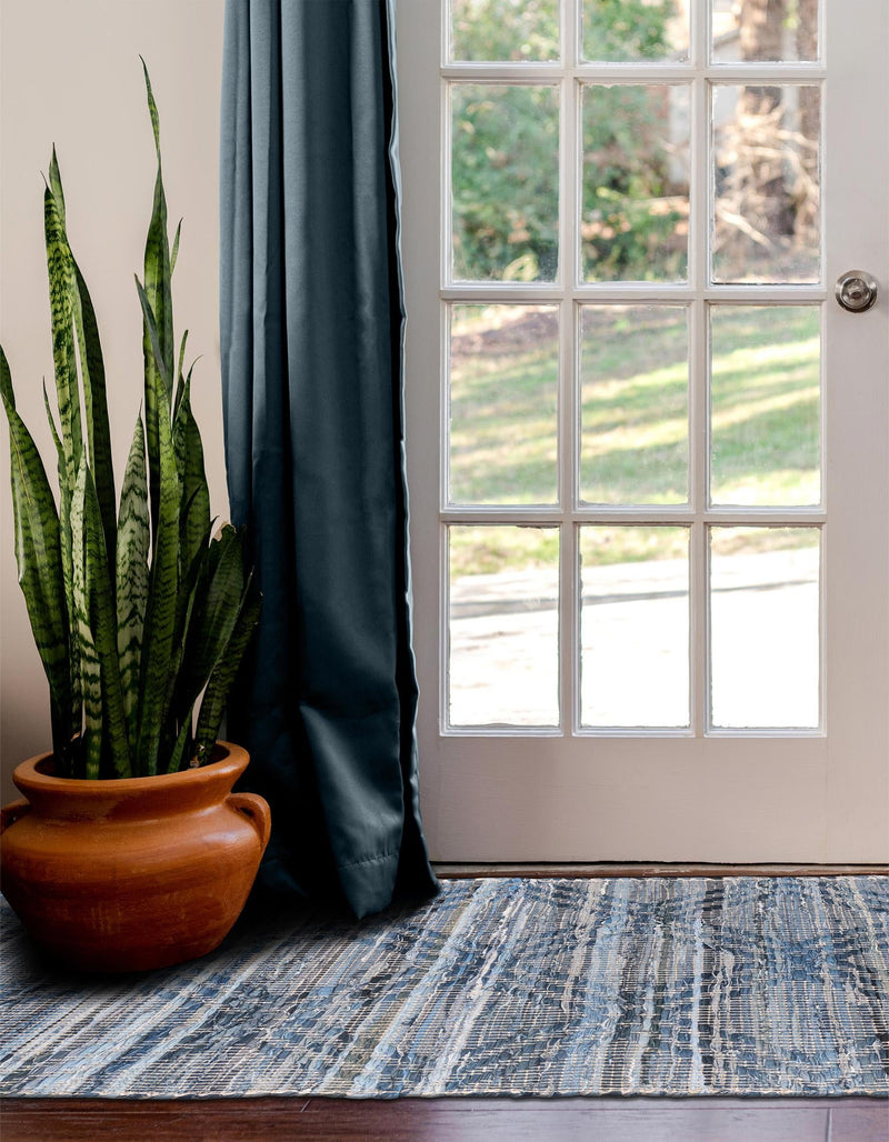 Thar Cotton Collection Area Rug - Pune Runner Denim blue  lifestyle 33
