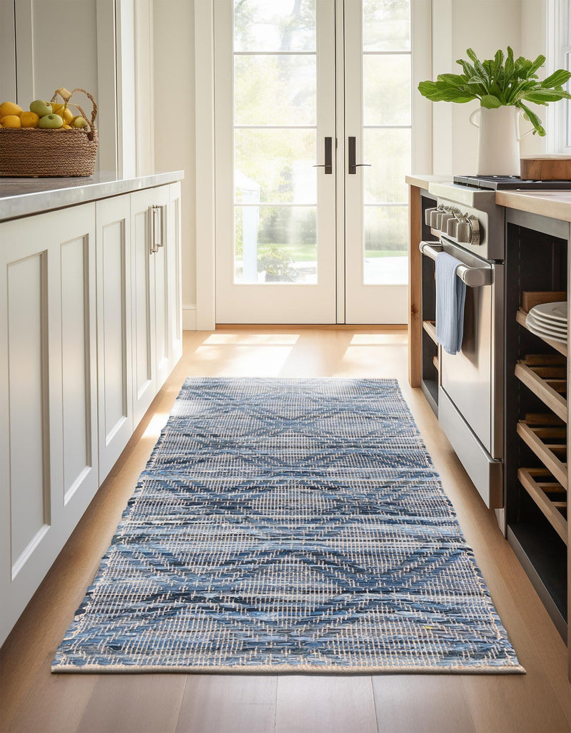 Thar Cotton Collection Area Rug - Pune Runner Denim blue  lifestyle 34