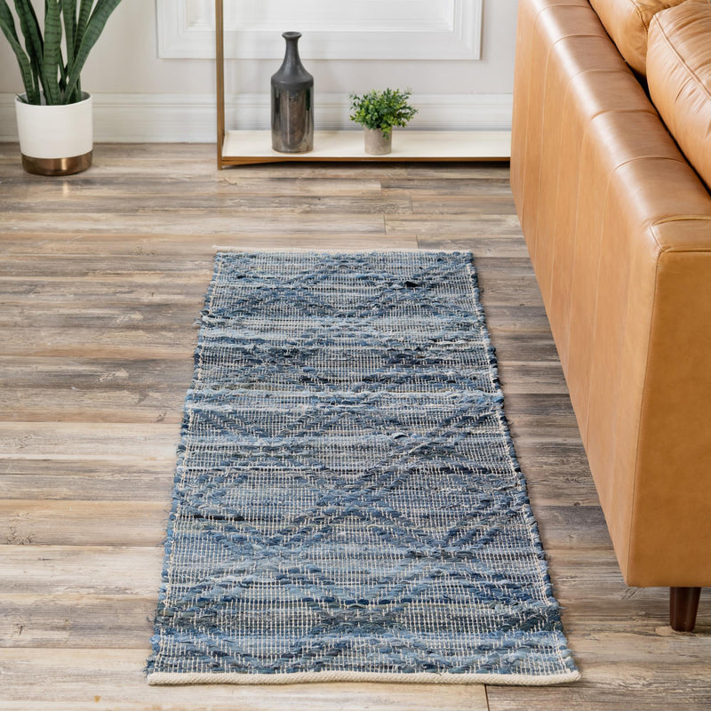 Thar Cotton Collection Area Rug - Pune Runner Denim blue  lifestyle 35