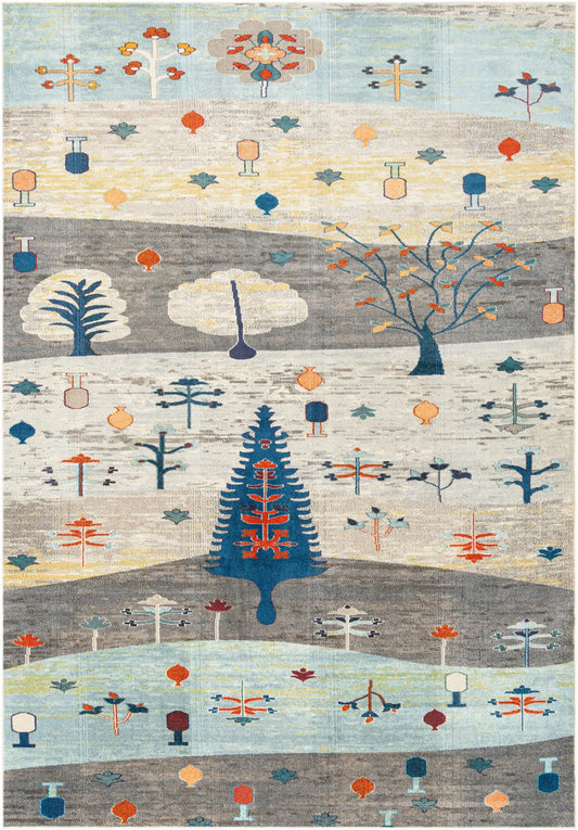 Colorburst Oasis Collection Area Rug -  Mosaic Rectangle Ivory Gray Blue Main