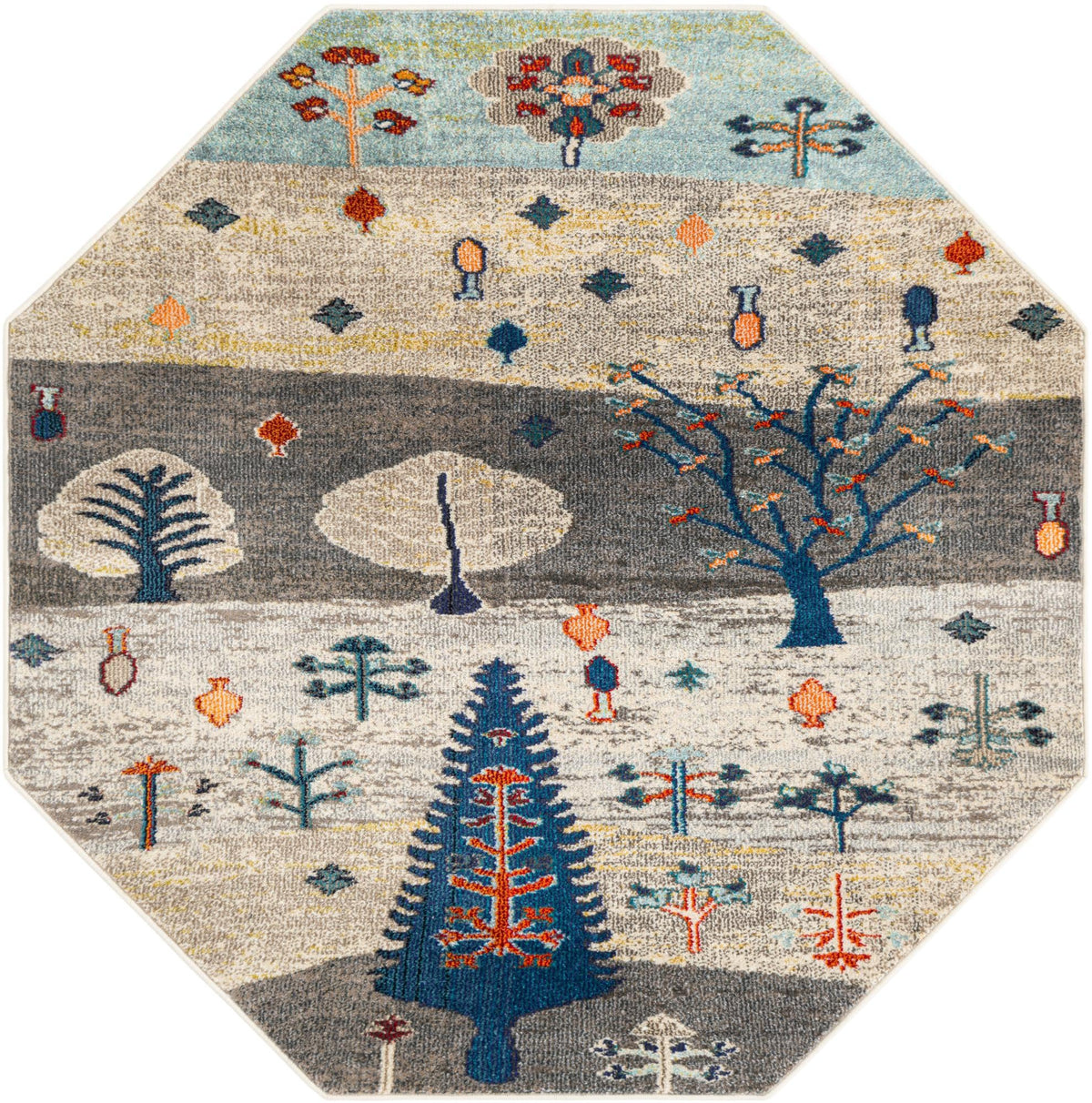 Colorburst Oasis Collection Area Rug -  Mosaic Octagon Ivory Gray Blue  lifestyle 19