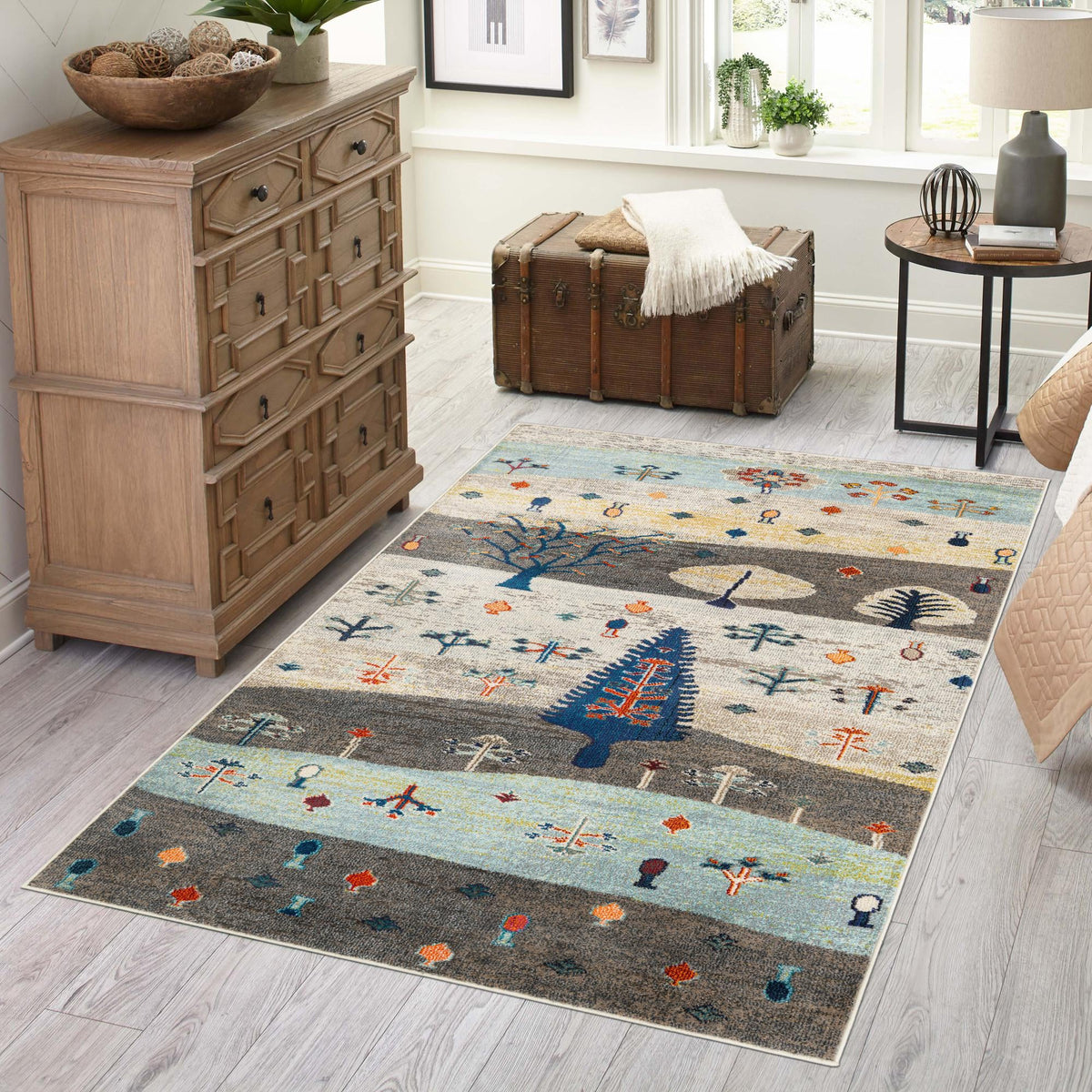 Colorburst Oasis Collection Area Rug -  Mosaic Rectangle Ivory Gray Blue  lifestyle 14