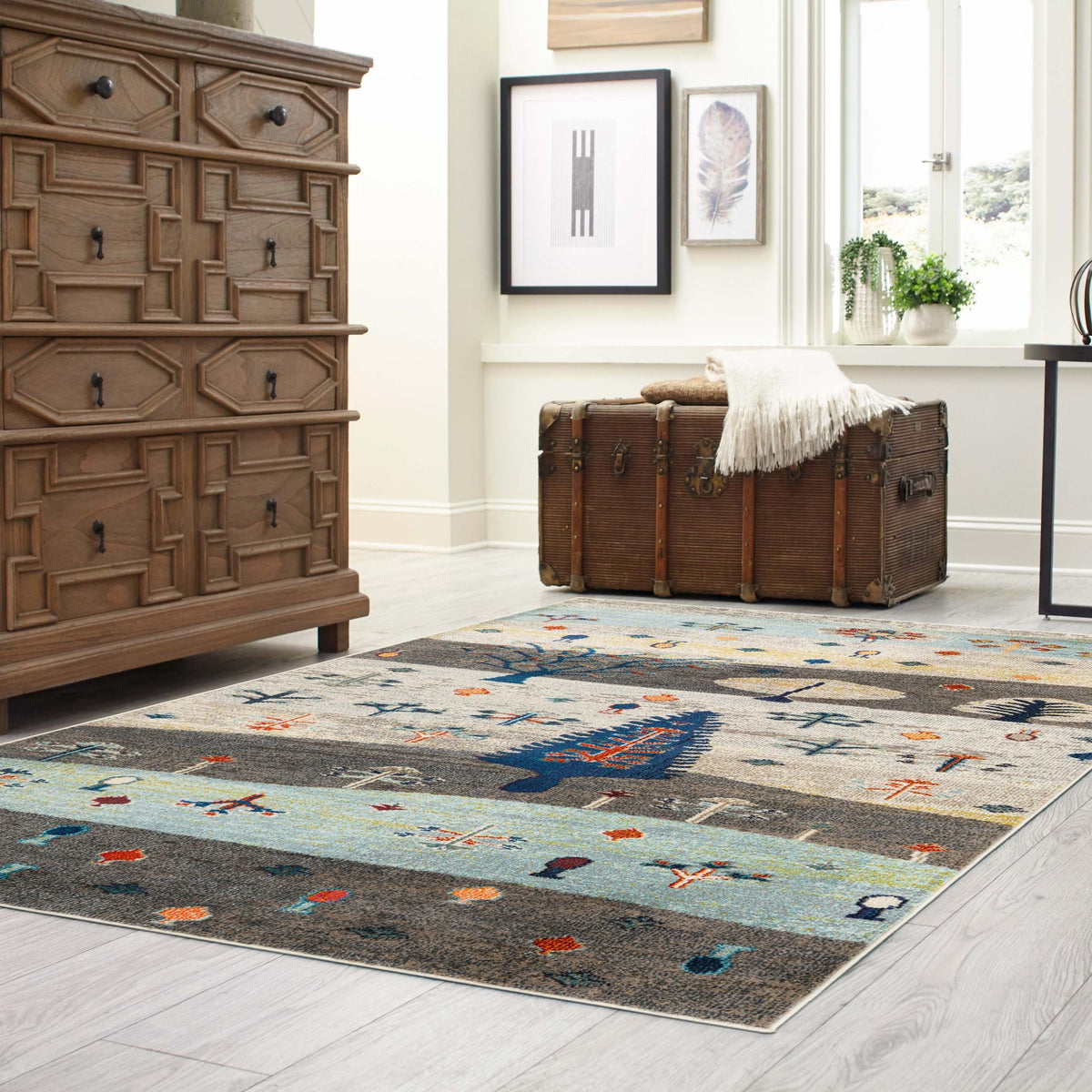 Colorburst Oasis Collection Area Rug -  Mosaic Rectangle Ivory Gray Blue  lifestyle 15