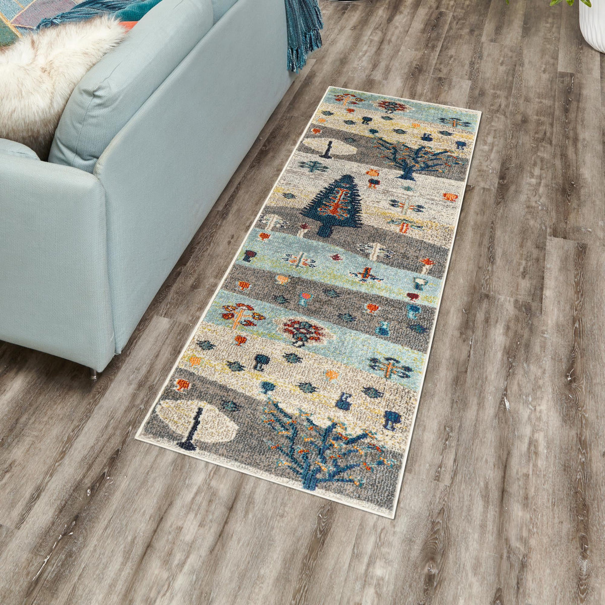 Colorburst Oasis Collection Area Rug -  Mosaic Runner Ivory Gray Blue  lifestyle 99