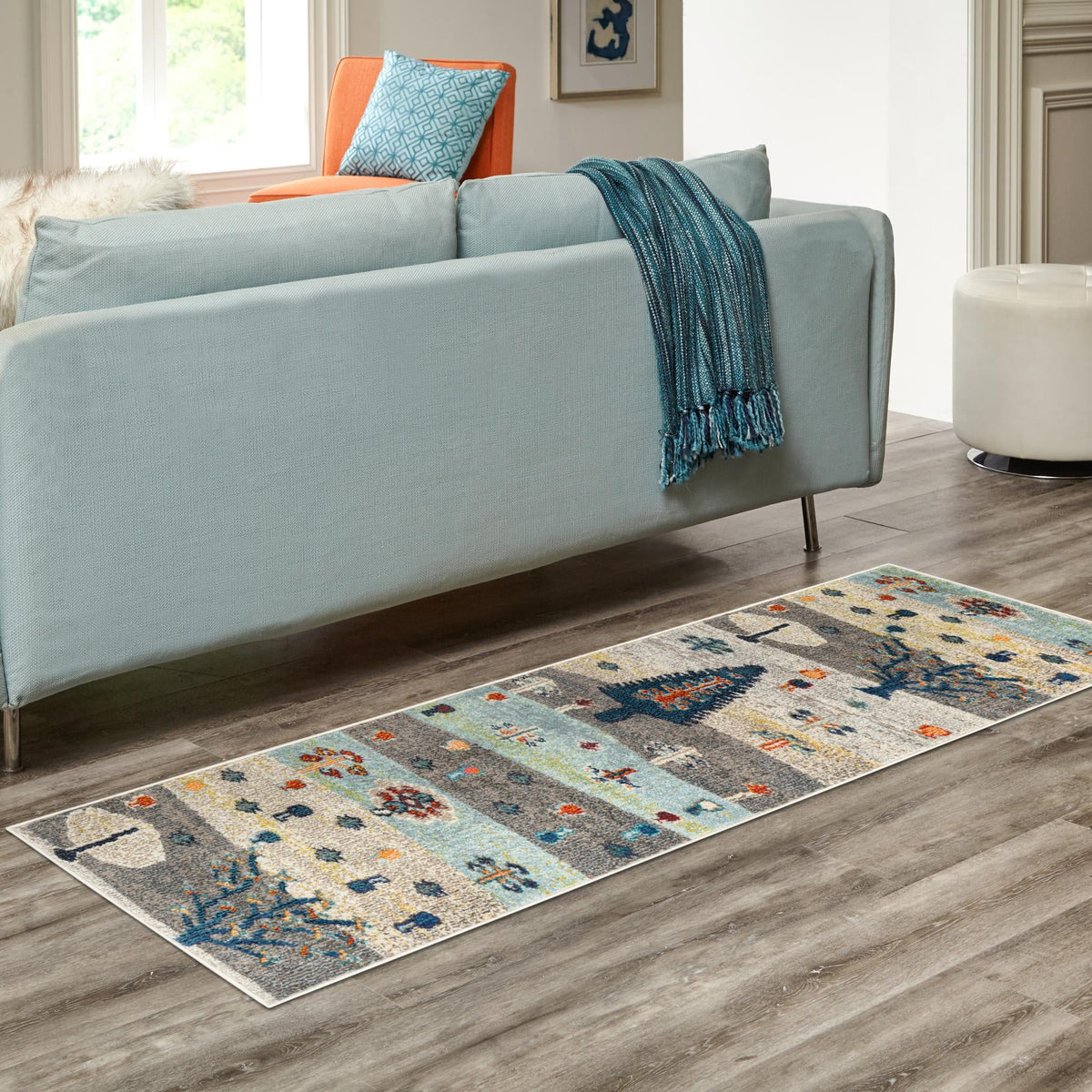 Colorburst Oasis Collection Area Rug -  Mosaic Runner Ivory Gray Blue  lifestyle 102