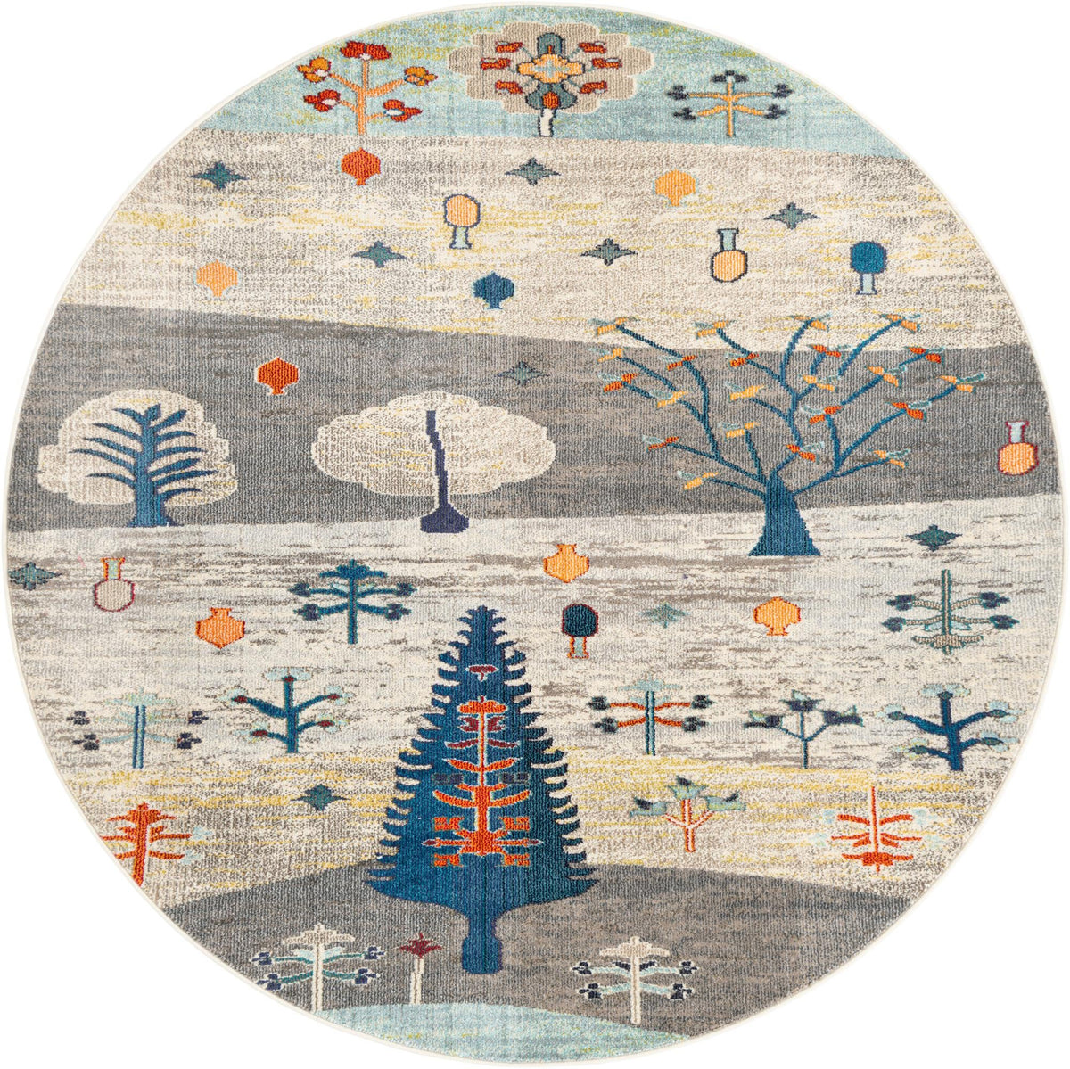 Colorburst Oasis Collection Area Rug -  Mosaic Round Ivory Gray Blue  lifestyle 18