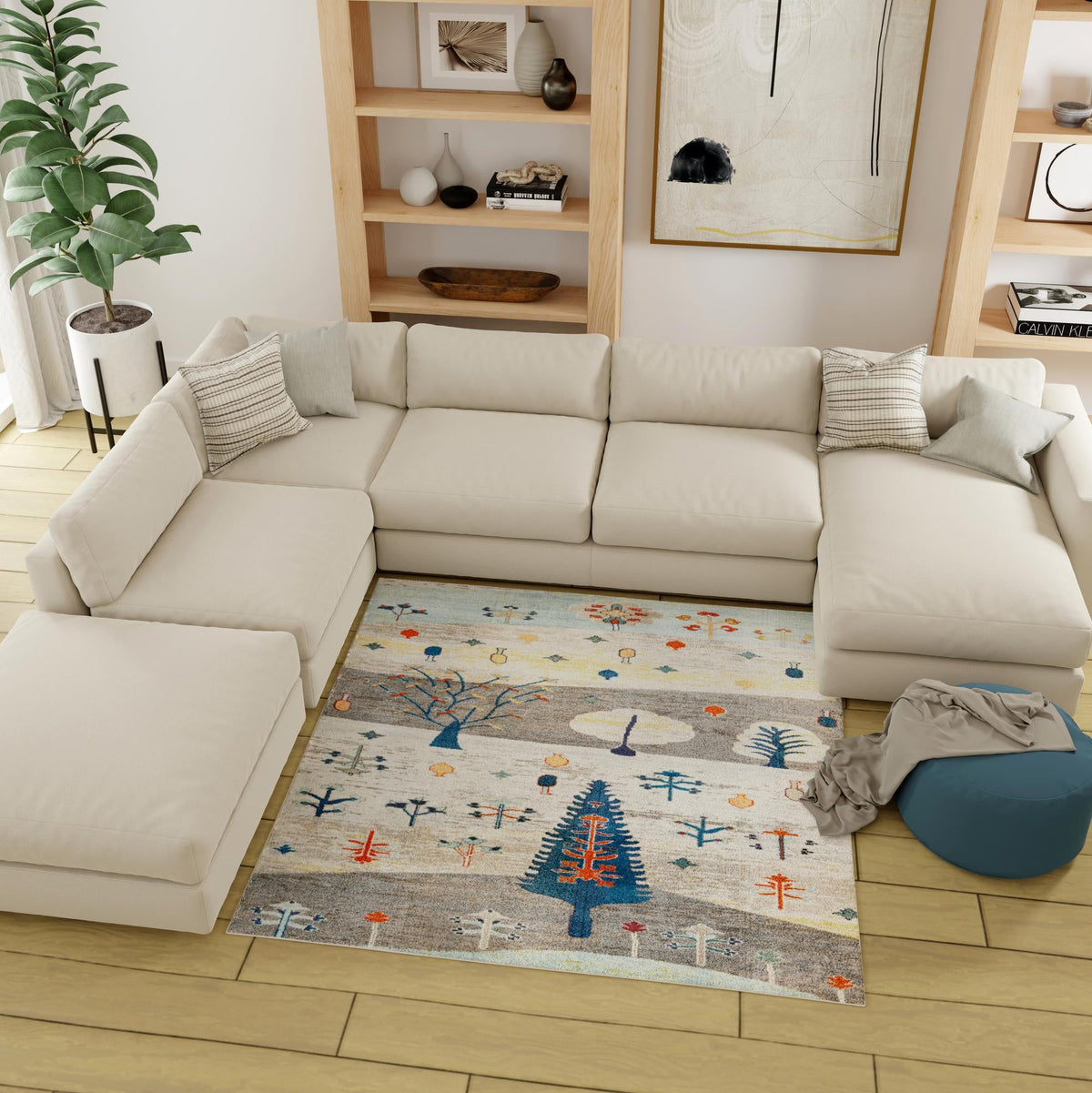 Colorburst Oasis Collection Area Rug -  Mosaic Square Ivory Gray Blue  lifestyle 98