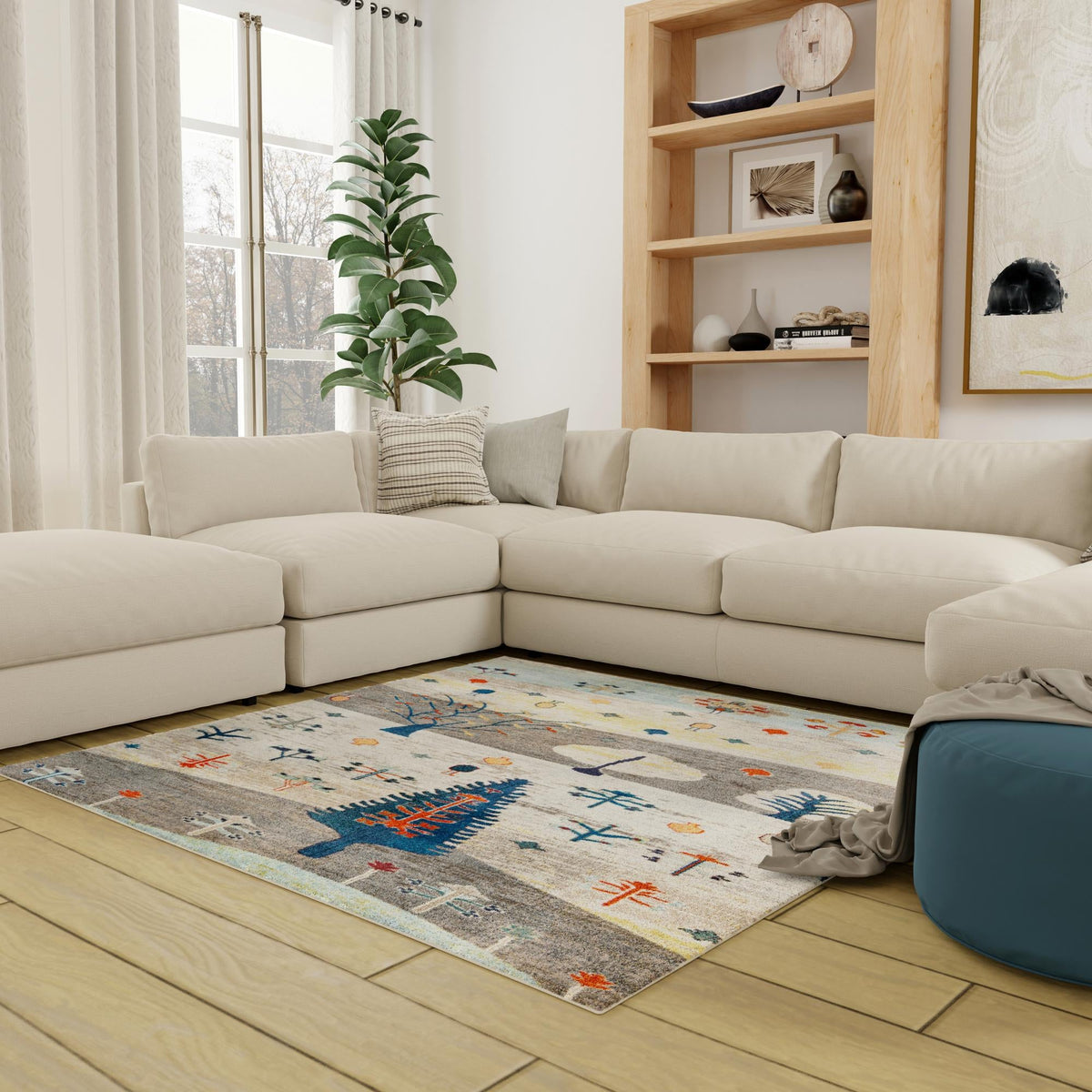 Colorburst Oasis Collection Area Rug -  Mosaic Square Ivory Gray Blue  lifestyle 101
