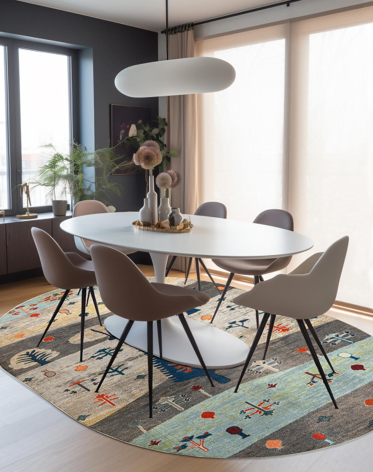 Colorburst Oasis Collection Area Rug -  Mosaic Oval Ivory Gray Blue  lifestyle 35