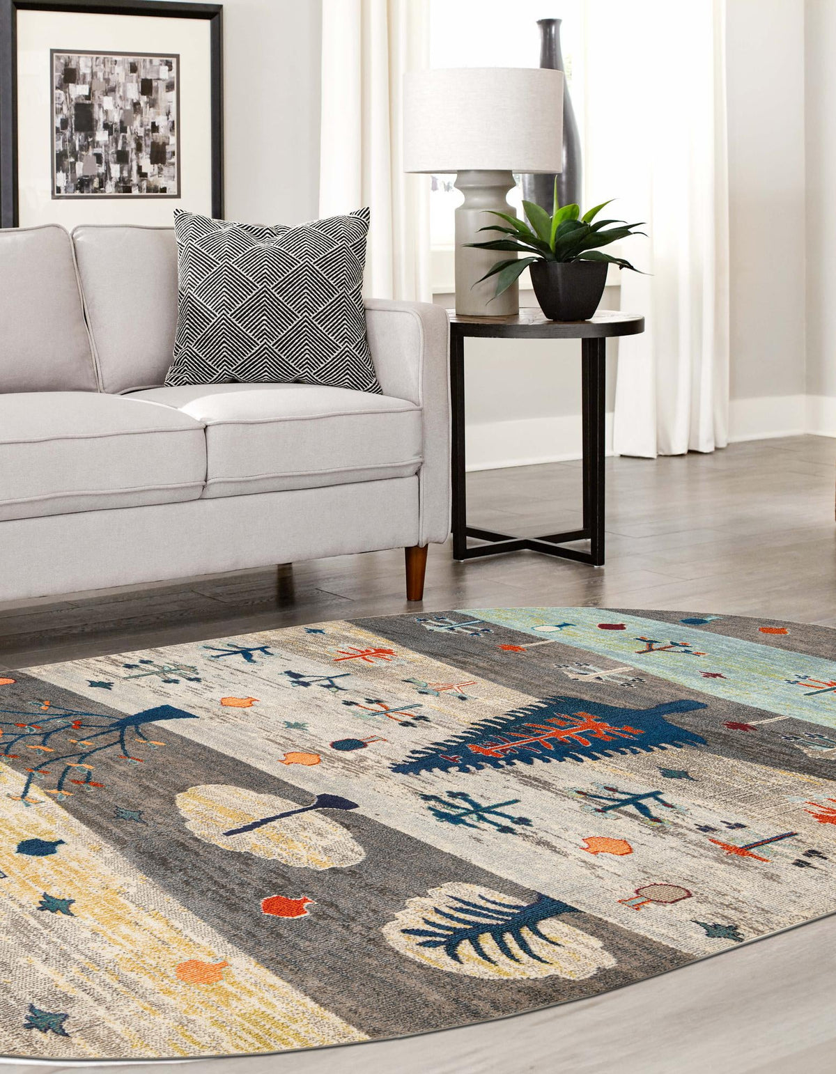 Colorburst Oasis Collection Area Rug -  Mosaic Oval Ivory Gray Blue  lifestyle 37