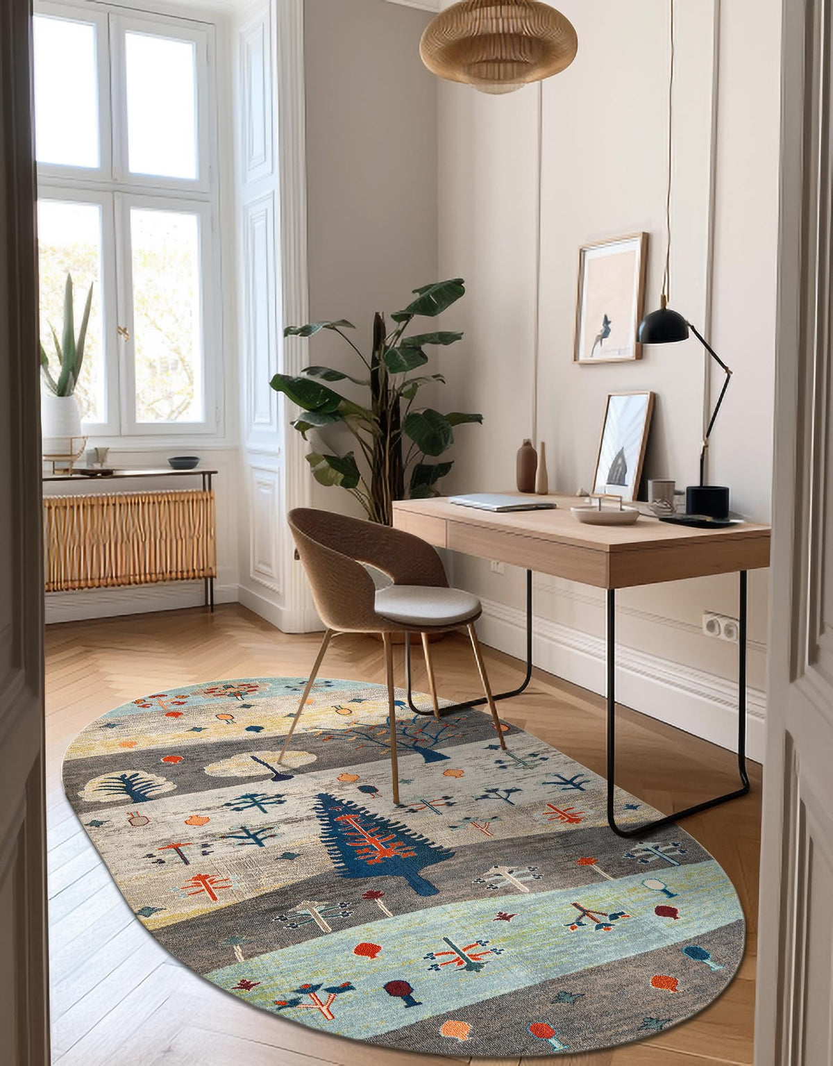Colorburst Oasis Collection Area Rug -  Mosaic Oval Ivory Gray Blue  lifestyle 41