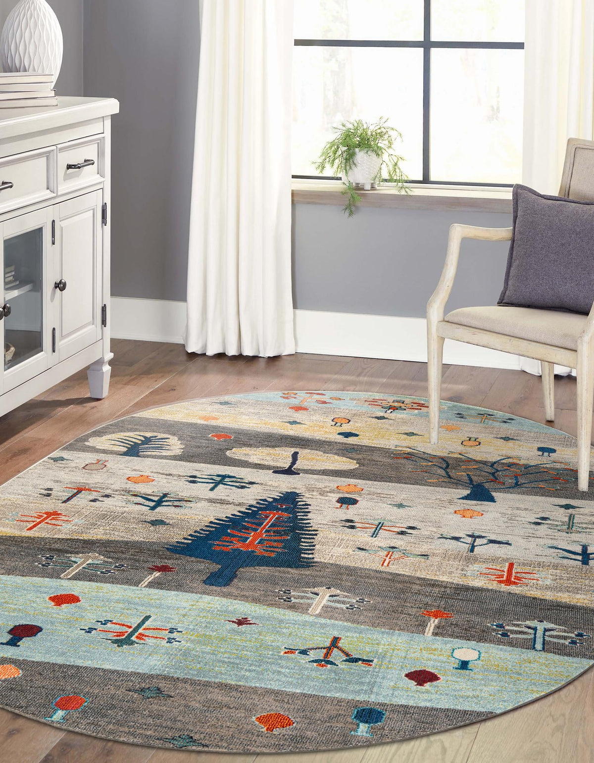 Colorburst Oasis Collection Area Rug -  Mosaic Oval Ivory Gray Blue  lifestyle 47