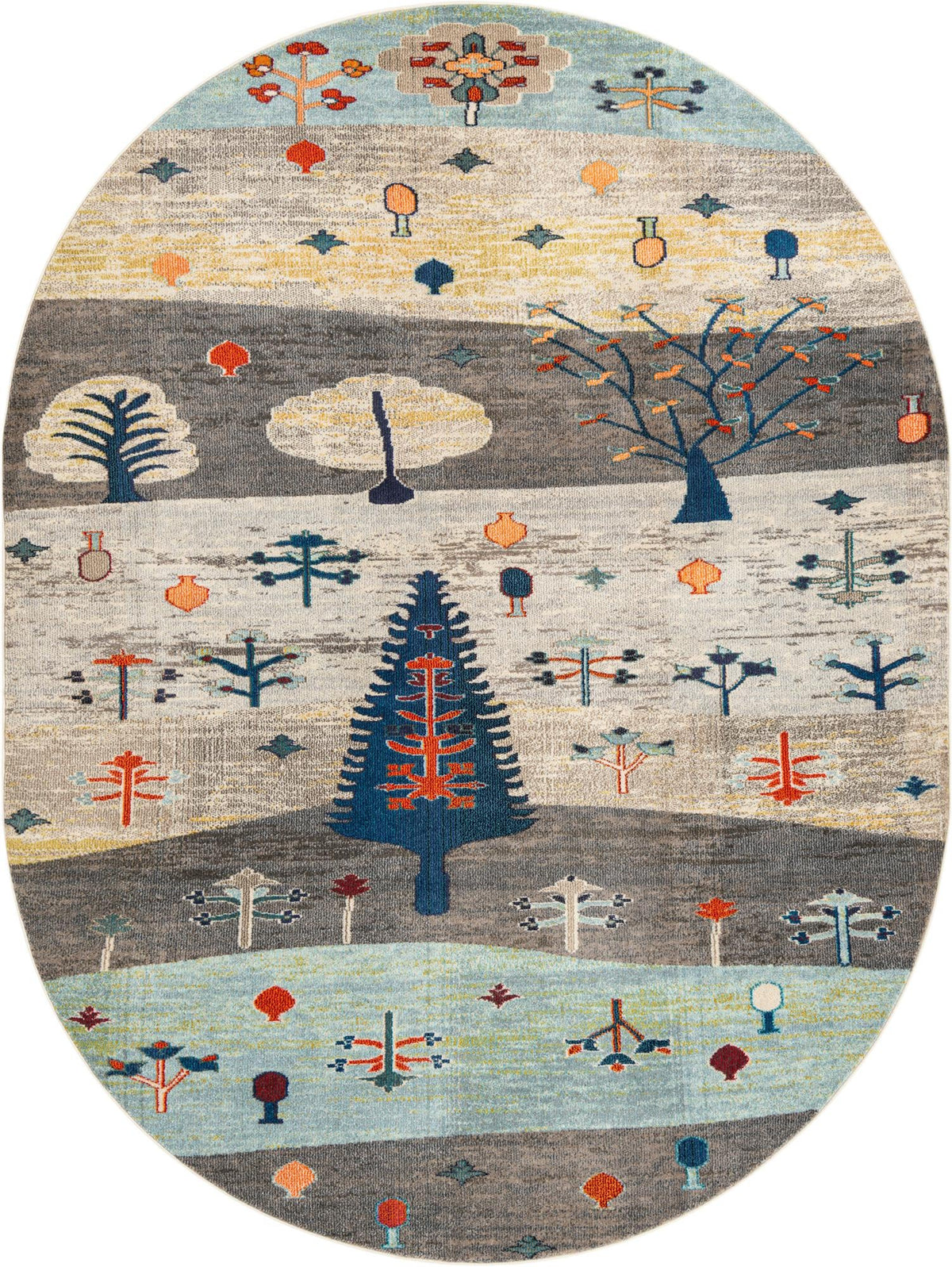 Colorburst Oasis Collection Area Rug -  Mosaic Oval Ivory Gray Blue  lifestyle 20