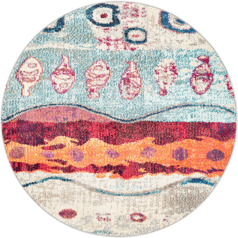 Colorburst Oasis Collection Area Rug -  Lagoon Round Multi  lifestyle 18