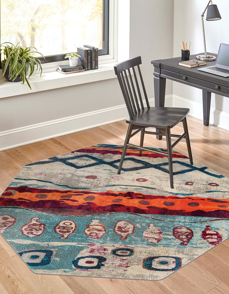 Colorburst Oasis Collection Area Rug -  Lagoon Octagon Multi  lifestyle 24