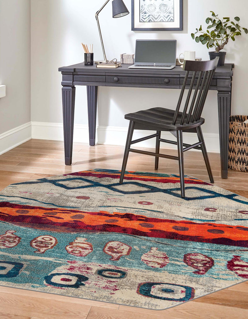 Colorburst Oasis Collection Area Rug -  Lagoon Octagon Multi  lifestyle 29