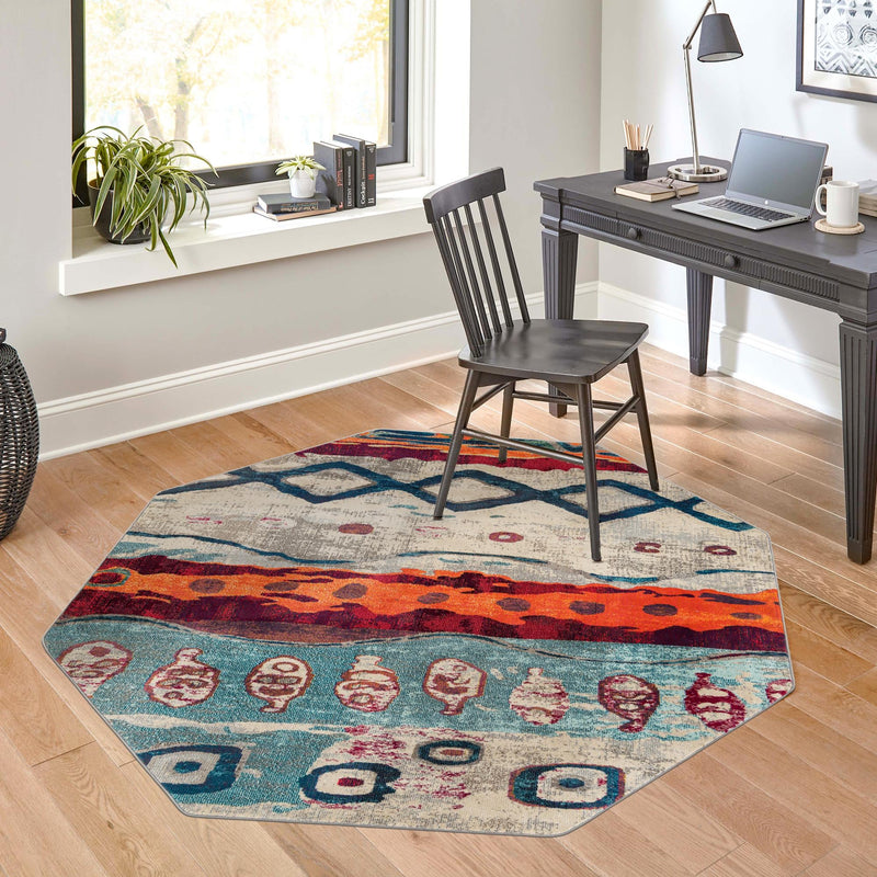 Colorburst Oasis Collection Area Rug -  Lagoon Octagon Multi  lifestyle 100