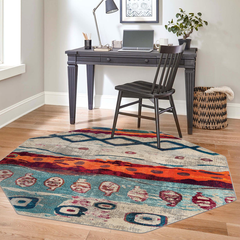 Colorburst Oasis Collection Area Rug -  Lagoon Octagon Multi  lifestyle 103