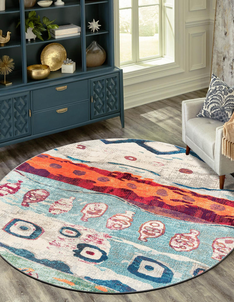 Colorburst Oasis Collection Area Rug -  Lagoon Round Multi  lifestyle 23
