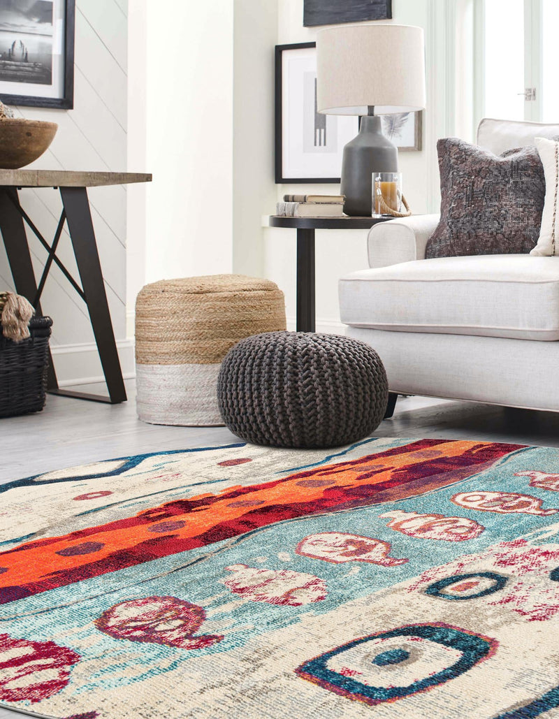 Colorburst Oasis Collection Area Rug -  Lagoon Round Multi  lifestyle 28