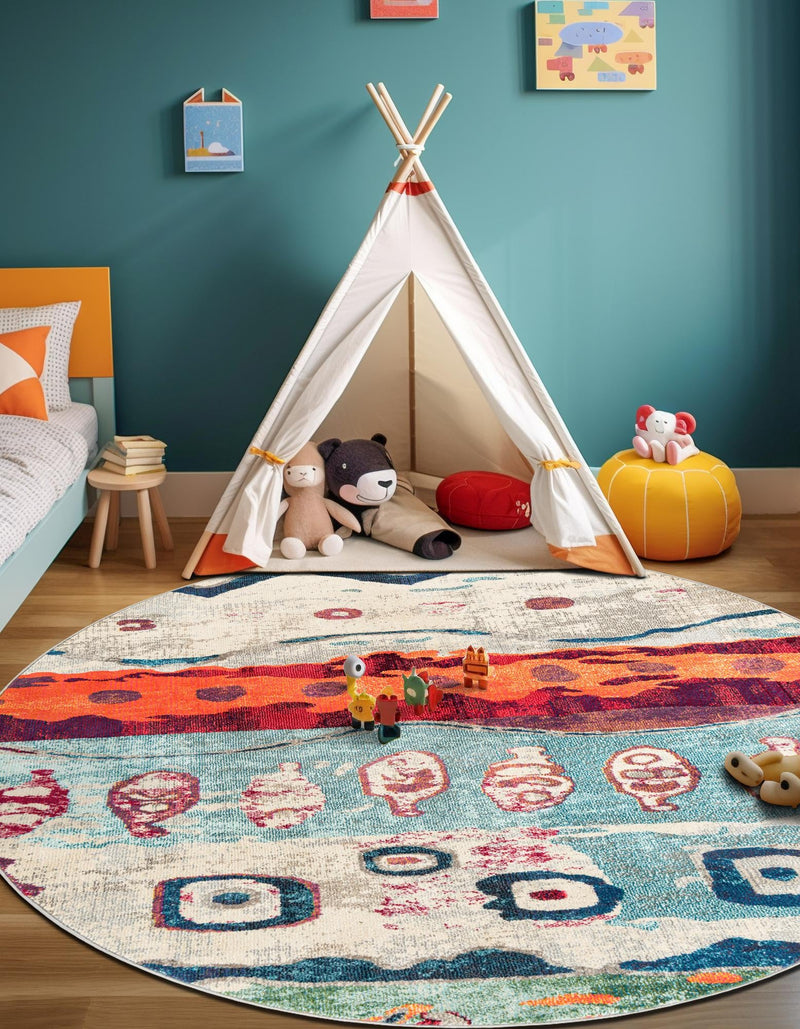Colorburst Oasis Collection Area Rug -  Lagoon Round Multi  lifestyle 32
