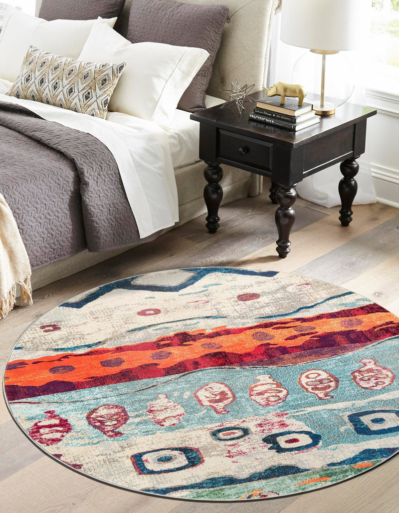 Colorburst Oasis Collection Area Rug -  Lagoon Round Multi  lifestyle 34