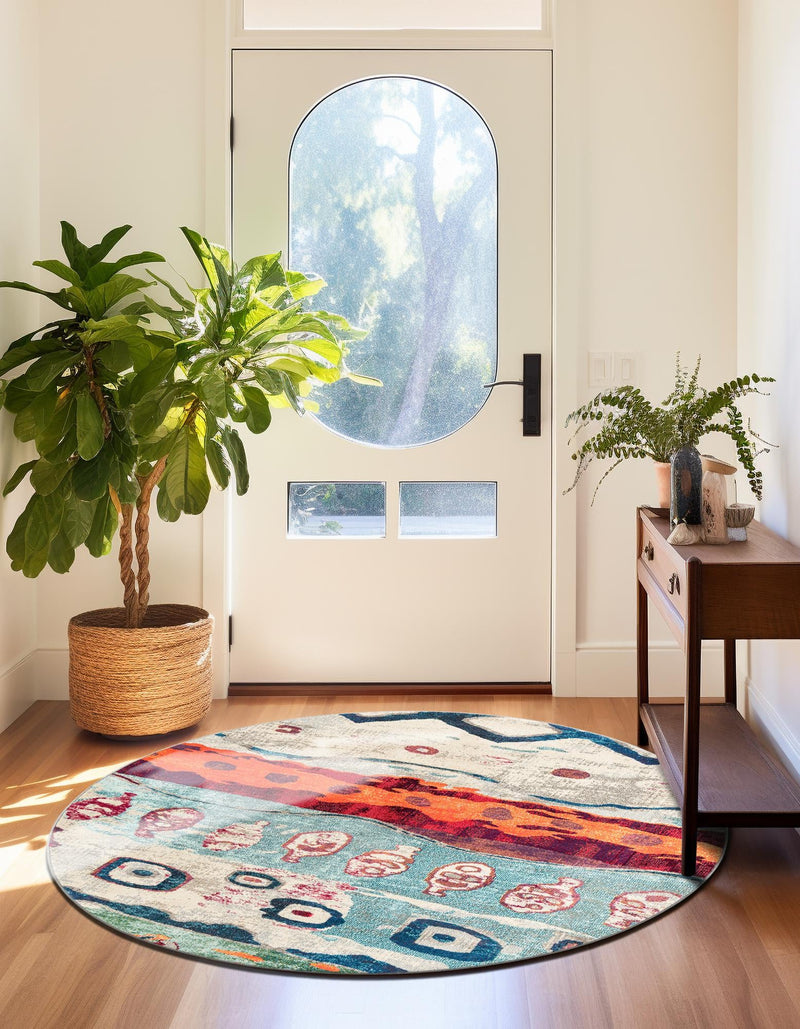 Colorburst Oasis Collection Area Rug -  Lagoon Round Multi  lifestyle 36
