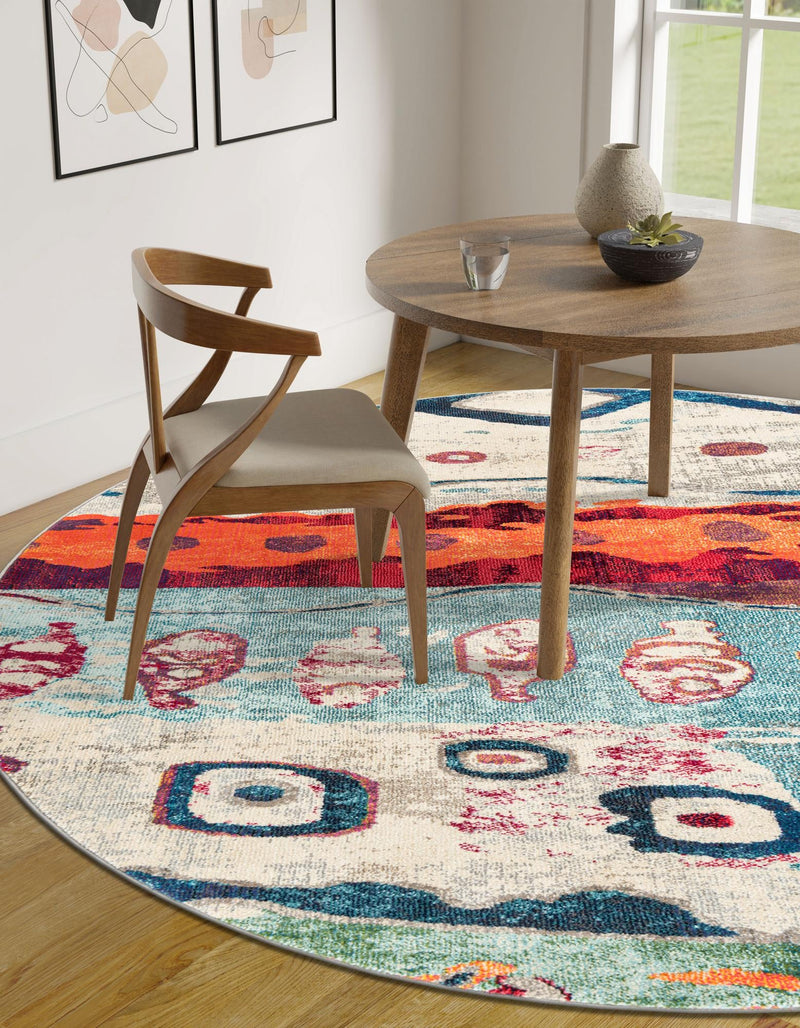 Colorburst Oasis Collection Area Rug -  Lagoon Round Multi  lifestyle 38