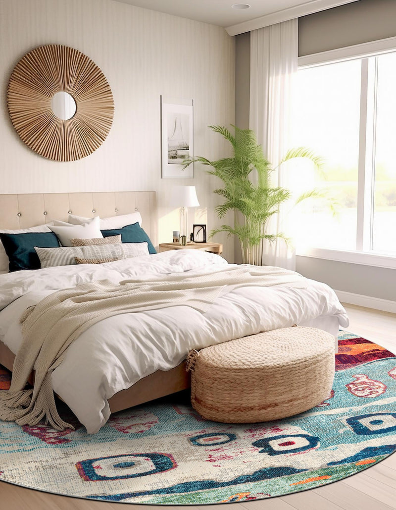 Colorburst Oasis Collection Area Rug -  Lagoon Round Multi  lifestyle 40