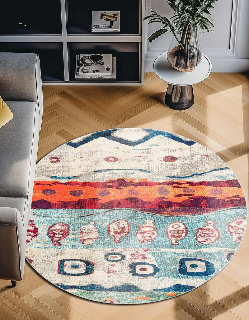 Colorburst Oasis Collection Area Rug -  Lagoon Round Multi  lifestyle 42