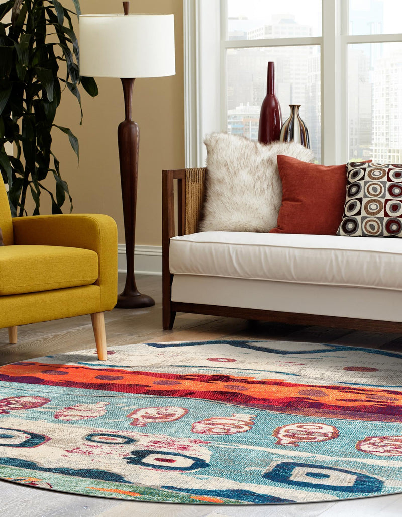 Colorburst Oasis Collection Area Rug -  Lagoon Round Multi  lifestyle 44