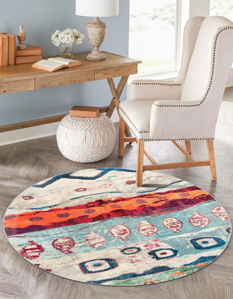 Colorburst Oasis Collection Area Rug -  Lagoon Round Multi  lifestyle 46