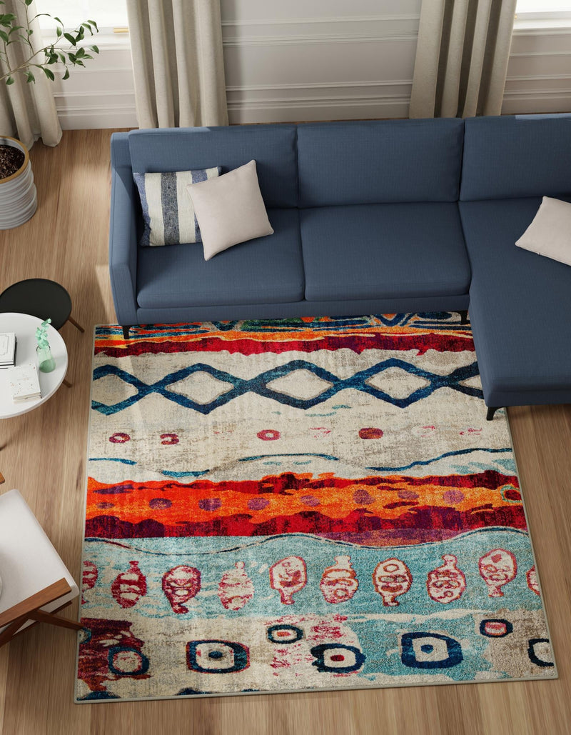 Colorburst Oasis Collection Area Rug -  Lagoon Square Multi  lifestyle 21