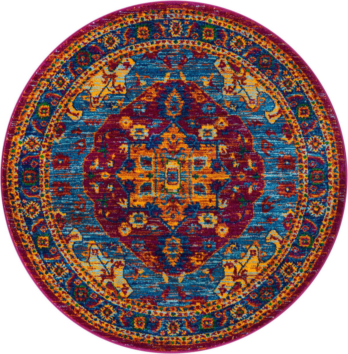 Caribbean Cove Collection Area Rug -  Canouan Round Pink Blue  lifestyle 17