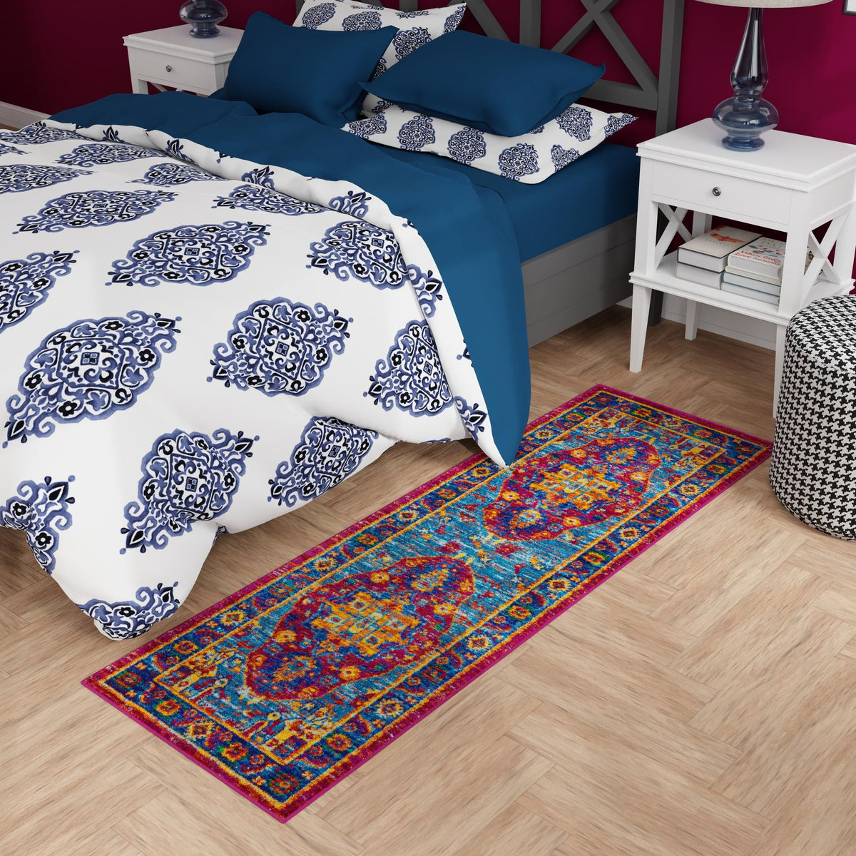 Caribbean Cove Collection Area Rug -  Canouan Runner Pink Blue  lifestyle 45