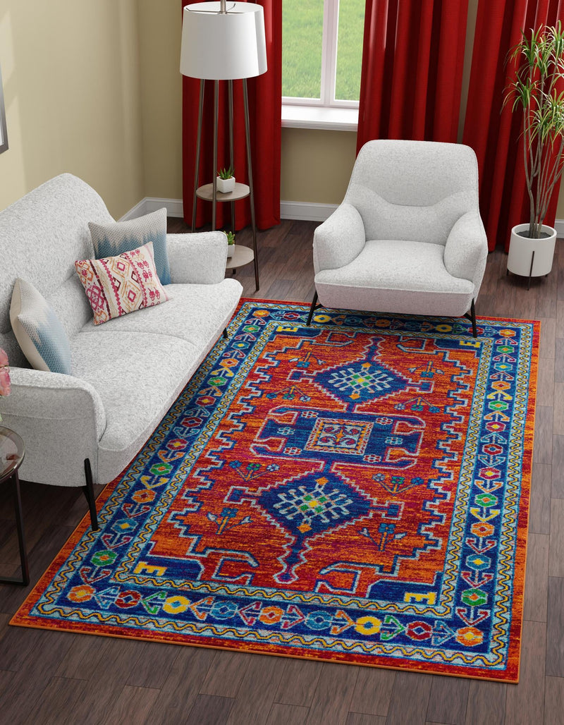 Caribbean Cove Collection Area Rug -  Barbados Rectangle Rust Red Blue  lifestyle 2
