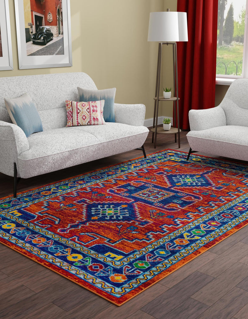 Caribbean Cove Collection Area Rug -  Barbados Rectangle Rust Red Blue  lifestyle 3