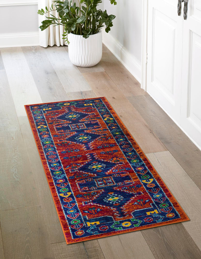 Caribbean Cove Collection Area Rug -  Barbados Runner Rust Red Blue  lifestyle 20